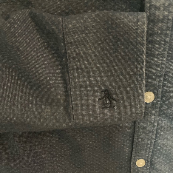 Penguin Classic Fit Blue White Geometric Print Pocket L/S Shirt M - Picture 6 of 6